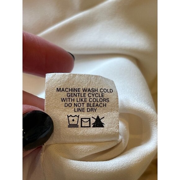 Krisa Ivory Cream High Neck Keyhole Cut Out Front Tie Waist Blouse Size‎ XS - Picture 9 of 11